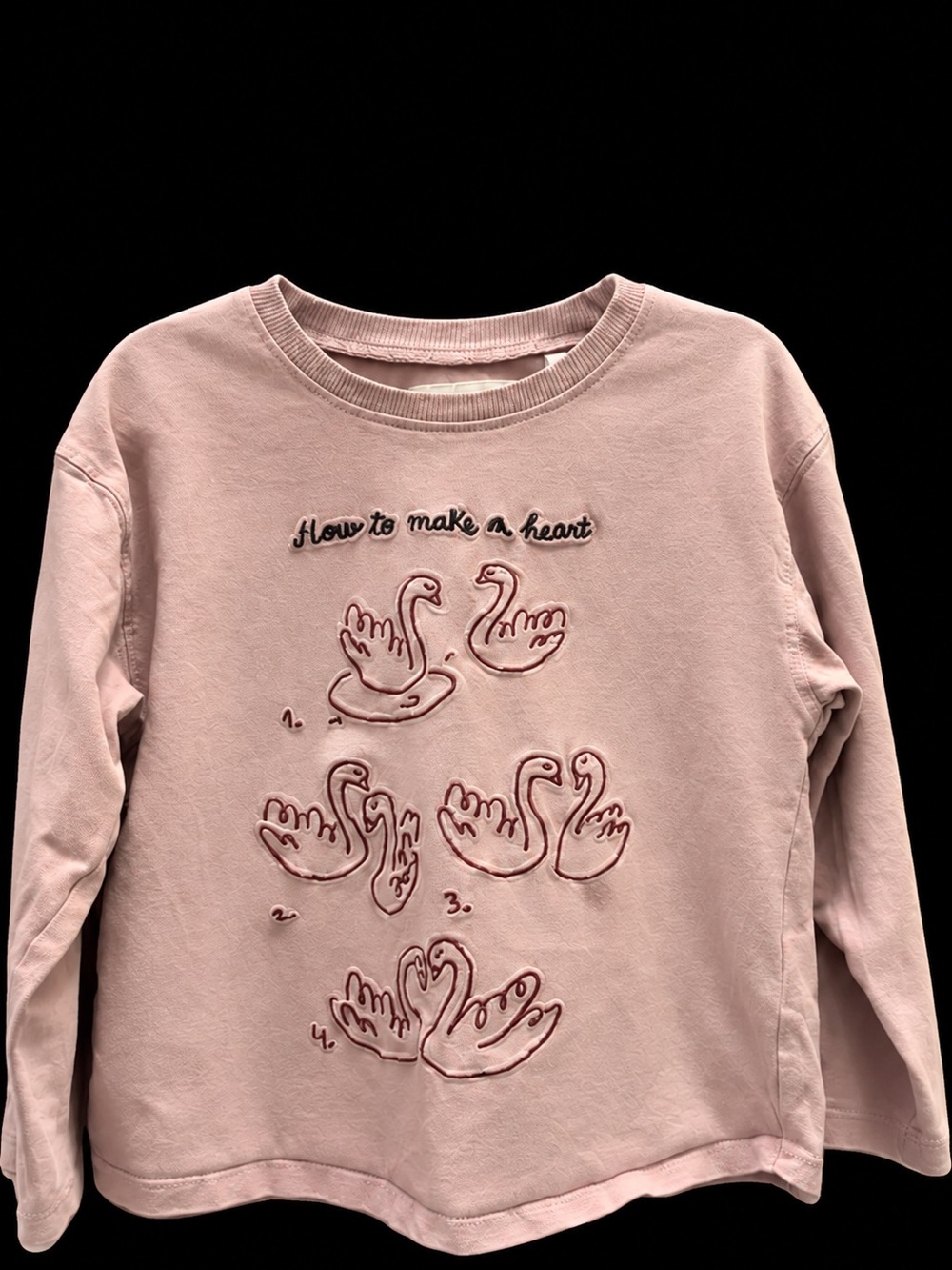 Zara 100% Cotton Pink Swan Heart Long Sleeve Top